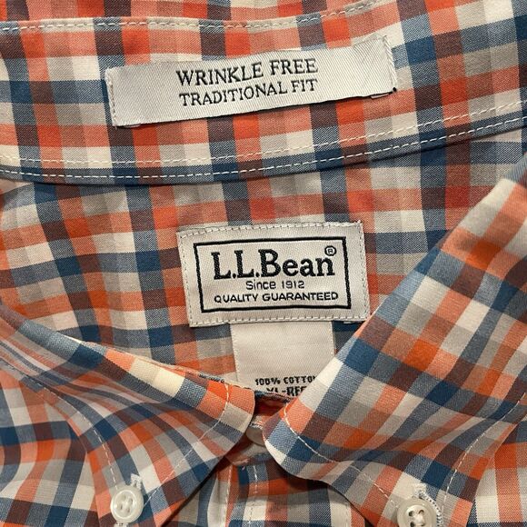 LL Bean Mens Tall Orange Plaid Traditional Fit Button Down Outdoor XL - Picture 5 of 13